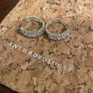 Costume cz baguette shape hoop huggie rose tone